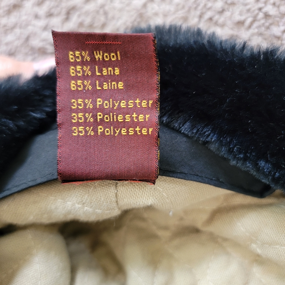 Vintage Wool Dorfman Pacific Navy Faux Fur Lined Ear Flap Hat Quilted Lining LG - Picture 6 of 9